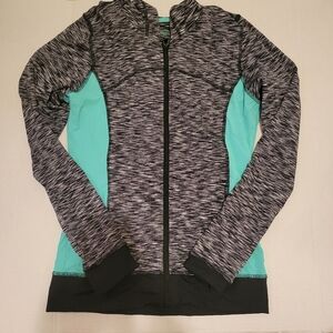 ANNE COLE LOCKER Black White Green Space Dye L/S Hoodie Jacket Cover Up Womens m